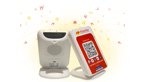 A crisp product image of the FiatPe smart speaker, designed for merchants, displaying its compact build and modern interface, used to provide instant voice notifications for successful payment transactions and enhance the in-store payment experience.